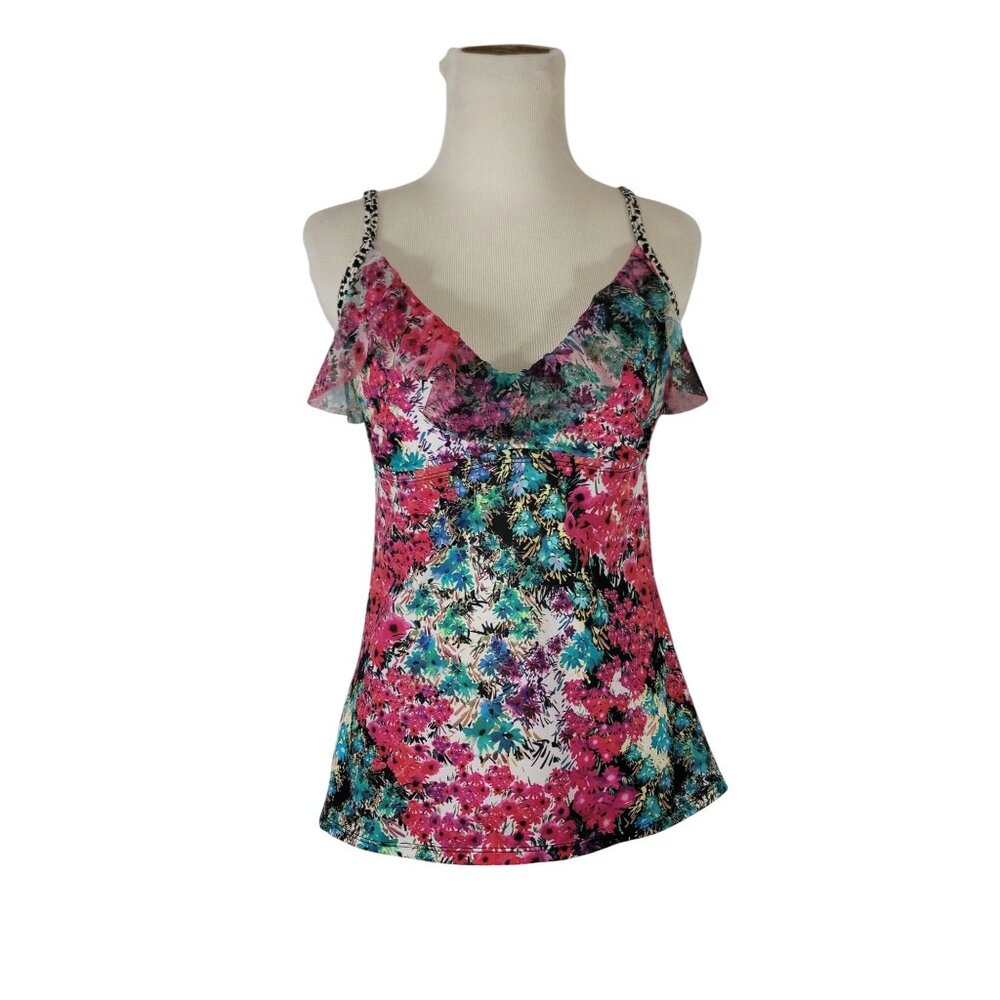 Kenneth Cole Reaction Women's Floral Print Bathing Suit Top Only With Ruffle Tri